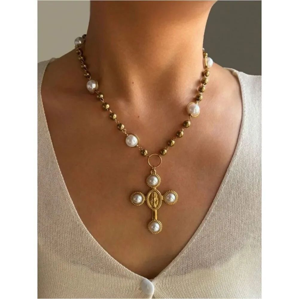Pearl Cross Necklace #2472